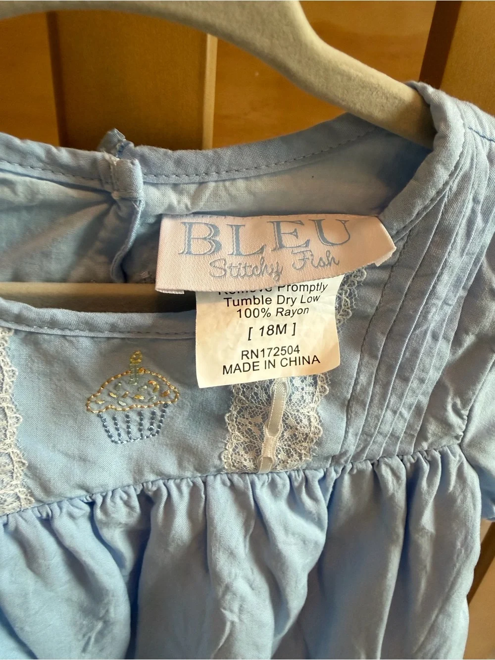 Stitchy Fish Bleu Collection 18 Mo Birthday Keepsake Embroidered Heirloom Bubble